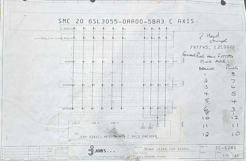 The wiring diagram of the machine that the third-party engineer had supplied EEC to enable the manufacture of the bespoke adapter cables.