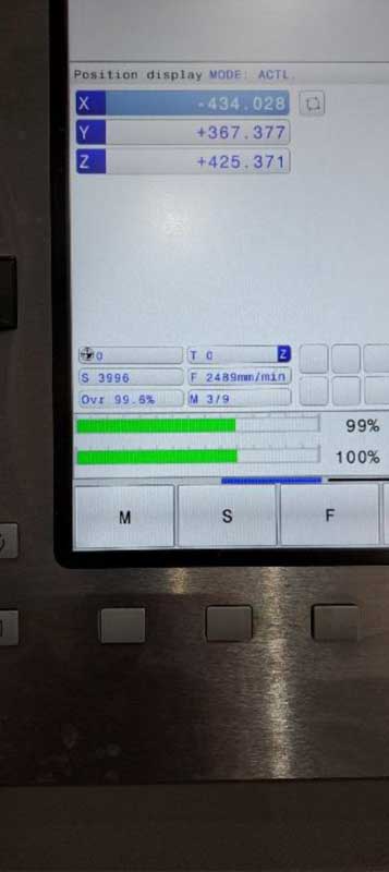 Showing the now stable spindle load and speed once the potentiometers had been replaced.